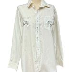 Nancy Ellis Western Shirt Medium White Rhinestone Lion Embroidery Bling EUC Photo 1