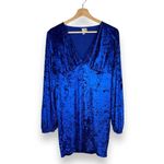 ASOS  Velvet Long Sleeve Button Detail Mini Dress in Cobalt Blue Photo 4