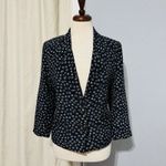 Versalle French Women Circle Pattern Lapel Collar Blazer 40 / US 10 Front Button Blue Photo 2