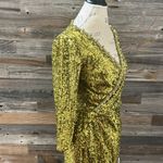 Theia Green Sequin Mesh Faux Wrap MIDI Dress 3/4 Length Sleeve Size 4 NWT Photo 3