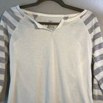 Faded Glory Y2K  Cream Fitted Long Sleeve Tee Striped Sleeves SZ S Cute Casual Photo 4