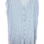 Blue Island Striped Button Maxi Tunic Dress | XL Coastal Linen Beach Vacation Photo 0