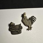 Lot Of 2 Chicken Bird Brooch Pins Rooster / Hen In A Basket Photo 1