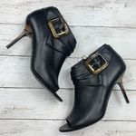 Burberry Sharnford Ankle Boots Open Toe Booties Buckle Leather Heels 38 1/2 Photo 0