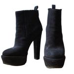 Prada  Platform Black Suede Pull On Block Heel Booties Size EU 36 Photo 0