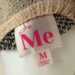 None Tan Black Diamond Pom Striped Sweater Short Sleeve Top Size Medium ME Photo 4