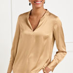 Talbots Gold Soft Satin Charmeuse Top Large Silky Evening Workwear Metallic Photo 0