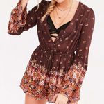Urban Outfitters  Ecote Helena Romper Small Brown Floral Boho Bell Sleeve Photo 6