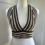 Italian Earthy Handmade Knit Halter Bralette Crop Tank Top Brown Boho Crochet Size M Photo 1