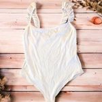 ZARA Ribbed Bodysuit L Ruffled Straps Snap Crotch White Summer Wardrobe Staple Photo 0