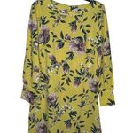 Loft Womens Dress Floral Stretch Long Sleeve Cuffed Mini Shift Boatneck Yellow 6 Photo 0