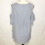 Vanilla Bay  Blue White Striped Seersucker Cold-Shoulder Top Tunic Size L Photo 5