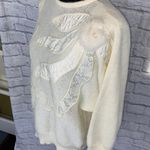 Adolfo 1 Adolfo Longsleeve Crewneck sweater w/cording & lace, satin, feather appliqués Lg Photo 4