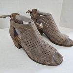 Lucky Brand Women’s Taupe Gray Laser Cut Suede Leather Open-toe BRACY Bootie 7.5 Photo 0