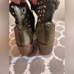 Free People  Suede Leather Boots Olive Woven Ankle Boots side zip US 8-8.5 EU 39 Photo 12