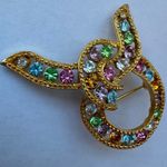 Joan Rivers Vintage  Gold Tone Multicolor Studded Rhinestone Statement Brooch Pin Photo 2