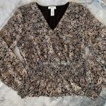 Jopna Top with Elastic Waist and Peplum Cross Front in Black and Tan Floral. Size L Photo 0