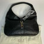 GILI Ostrich Leather Hobo Bag Stirrup Black NWOT Dust bag Shoulder Purse Handbag Photo 0