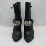 Karl Lagerfeld Boot Women 6.5 Black Leather Crystal Whimsigoth Western Glam Moto Photo 1
