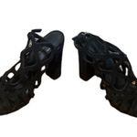 EXPRESS Faux Suede Caged Ankle Black Heels Women SZ 6 Photo 1