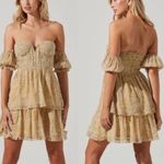 ASTR The Label Yellow Multi Floral Off The Shoulder Two Tier Mini Dress XS Photo 1