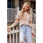 Cupshe Diamond Pattern Knit Sweater Pullover‎ Crewneck Fall Toned Cozy Photo 2