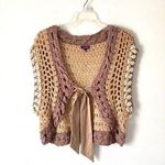 Lulumari  Boho Crochet Tie Front Sweater M/L Photo 0