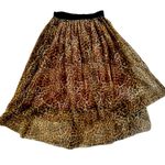 Y2K Sheer Leopard Print Mesh Tiered MIDI Skirt Sz S Animal Full Ballet Lined Brown Photo 2