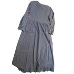 Denim Tiered Ruffle Midi Dress – Women's 12 Blue Cotton Long Sleeve Photo 5