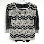 BKE  Boutique Black/Gold Womens Small Sweater  3/4 Sleeve Fisherman Knit Pullover Photo 0