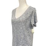 Aeropostale Striped Raw Edge V-Neck Loose Top Navy Blue Small Photo 2