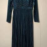 Belle Badgley Mischka Women's Size 6 Teal Stretch Velvet Gown Formal Long Sleeve Photo 0