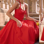 House Of CB  'Adabella' Italian Tomato Cotton‎ Halter Sundress NWOT size L Photo 0