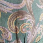 Vintage 80s Dress Linen Dress Green Pencil Skirt Floral Short Sleeves Button Photo 12