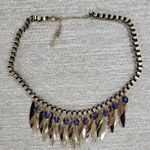 Kenneth Cole Gold Tone Blue Gem Statement Necklace Dangling Leaf Shaped Chain Photo 12