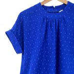 NO BRAND Royal Blue Swiss Dot Short Sleeve Blouse Size Small Business Casual Photo 1