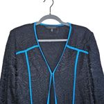 Ming Wang  Lace Jacket PXL Petite XL Black Blue Piping 3/4 Sleeve Hook Eye $300 Photo 5