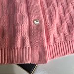 Vintage 60s 70s Sears Sweater Bubblegum Pink Cable Knit Cardigan Pearlescent szL Size L Photo 2