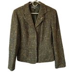 Josephine Chaus  Tweed Green Wool Blend Elegant Flower Pin Jacket Preppy 10 Photo 0