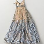 Gianni Bini GB Formal Dress Woman 4  Tan Blue Floral Sheer Embroidered Fairy Prom Homecoming Photo 3