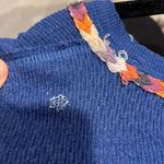 Free People  We The Free Blue Thermal Rainbow Trim Button Henley L Embroidered‎ Photo 6