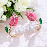 Stunning One Pair‎ of Gold Plated Elegant Pink Rose Bead Ear Studs Earrings Photo 7