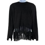 Anthropologie NEW AQUA Leather Suede Fringe Jacket Blazer Coat Western Black Medium Photo 1