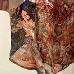 Anthropologie Fig & Flower Sheer Floral Button Up Shirt Blouse Top Size Large Red Photo 7