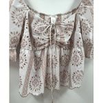 Kirious  Boho Large Crop Cotton Blend Eyelet Blouse Cream Tan Size Large Photo 3