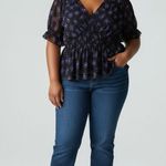 Ava & Viv  floral frilly V-Neck lined Short Sleeve Shirt Sz 3X Black NWT Photo 0