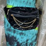 Black Quilted Patent Leather Fanny Pack with Gold Chain Zip Photo 3