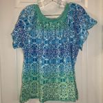 Rebecca Malone  Blue/Green Print Scoop Neck Short Sleeve Top XL Photo 6