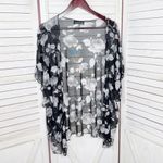 Inner Beauty Floral Sheer Mesh Kimono Topper Open Front Black White XL Photo 6