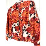 Frances Valentine Harriet Red Silk Blouse Women's Size Small Floral Button Front Photo 3